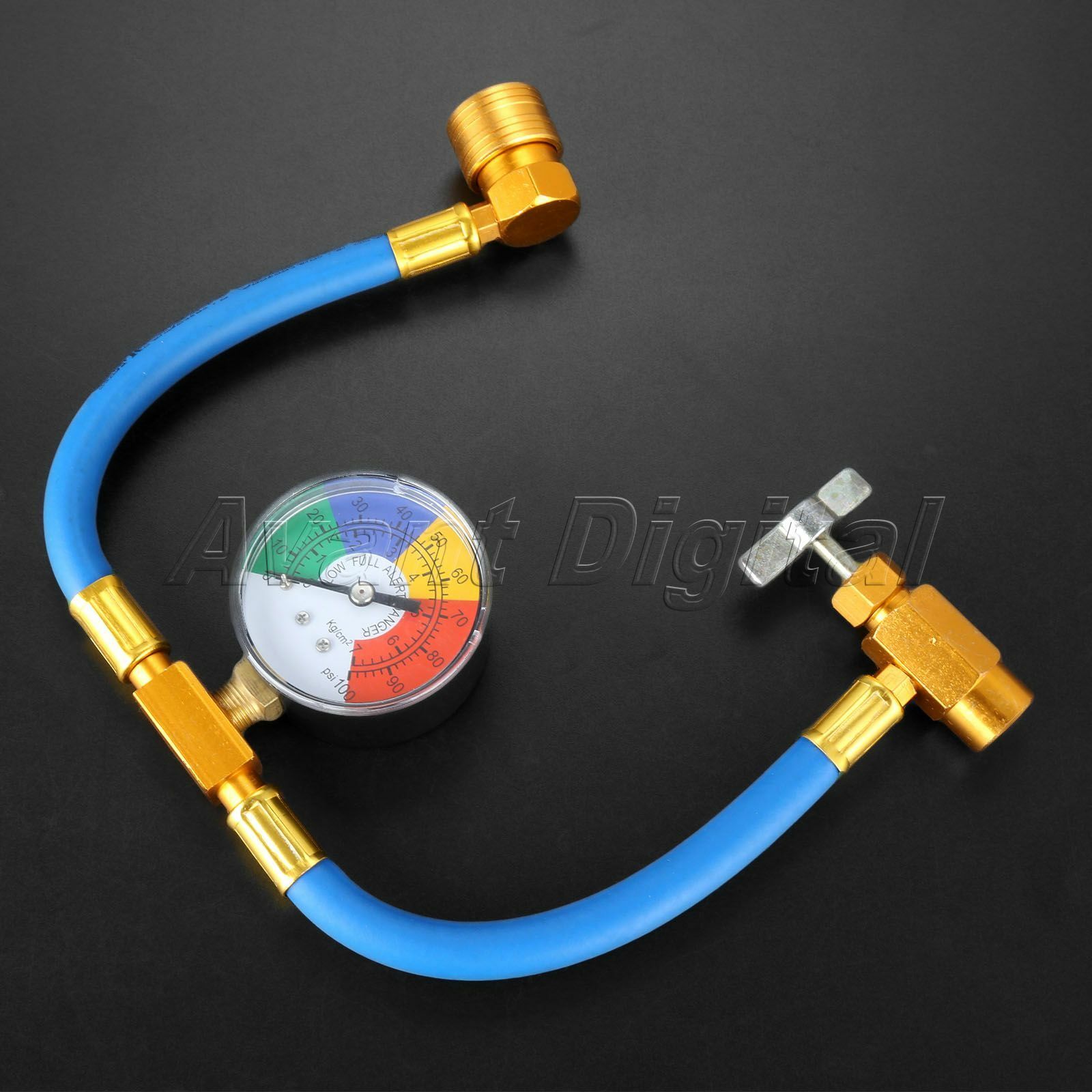 Air  Refrigerant Charging Hose w/ Gauge 90°Push & Lock coupler R134A