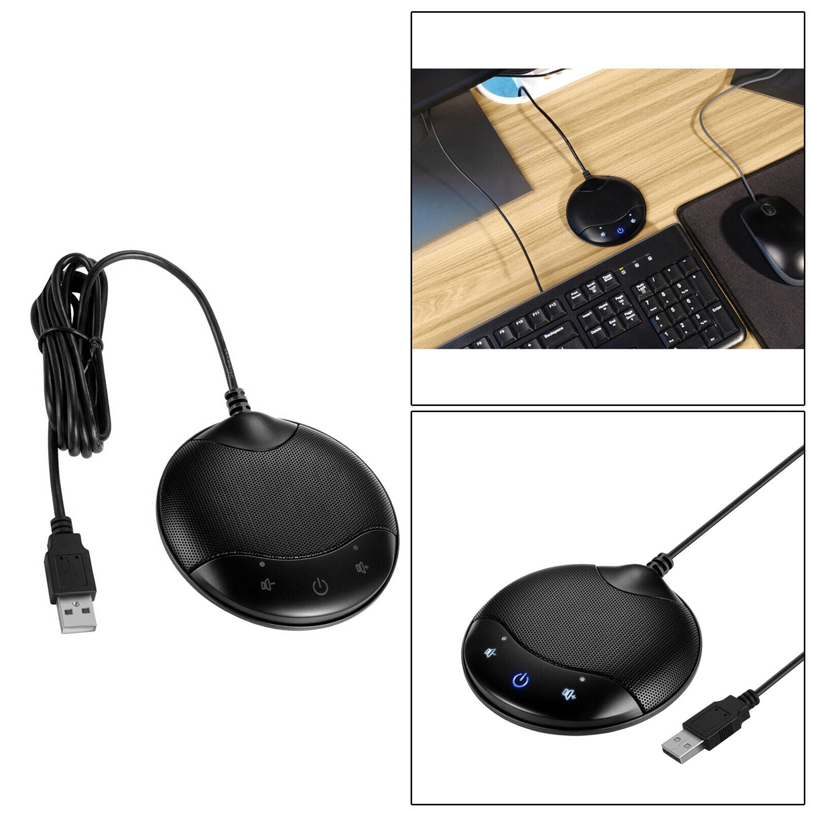 Conference Microphone 360° Pickup PC Mic For Desk Plastic Compact Black