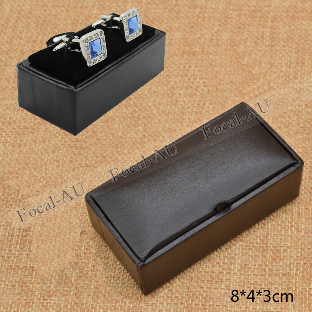Men Cuff-link Storage Boxes Black PU Leather Jewellery Display Holder Case Gift
