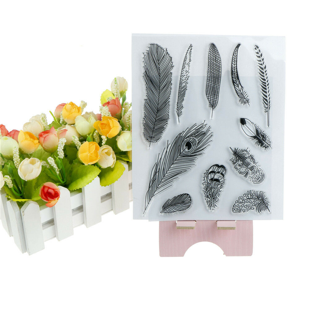 Creative Feather Shape Rubber Clear Stamp Scrapbooking Photo Album Decor .l8
