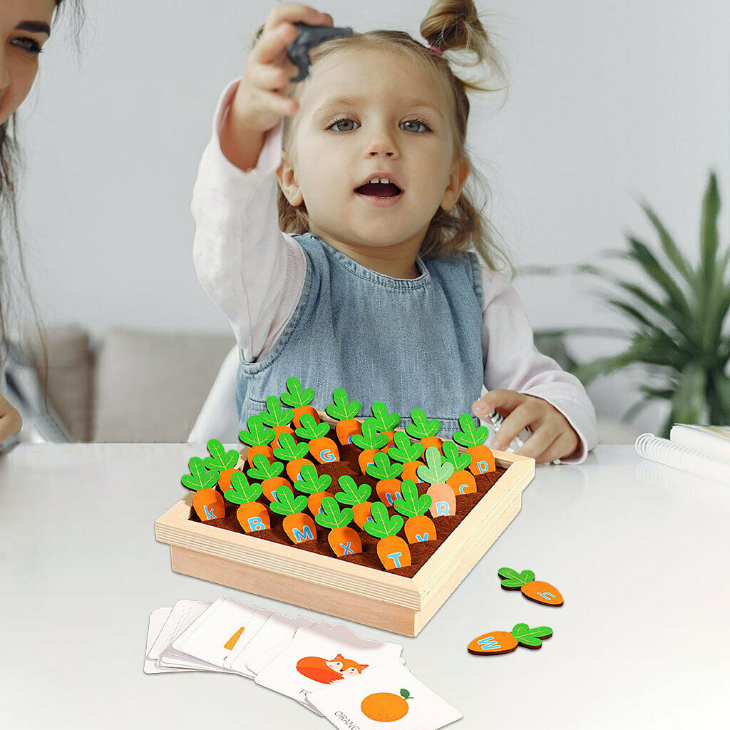 Baby Montessori Wooden Pulling Carrots Game Education Language Toys for Kids