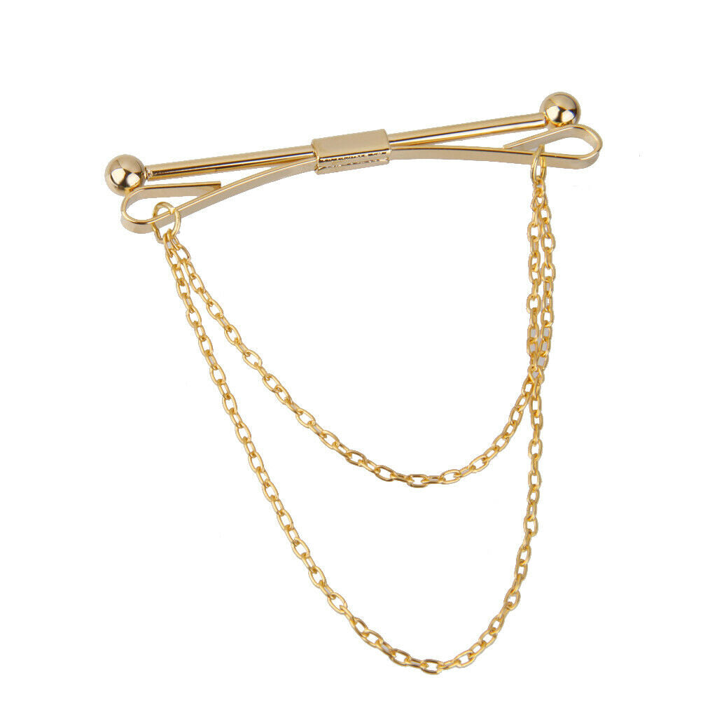 2pcs Collar Pin Bar Shirt Tie Stick Pin Brooch with Chain For Men Women