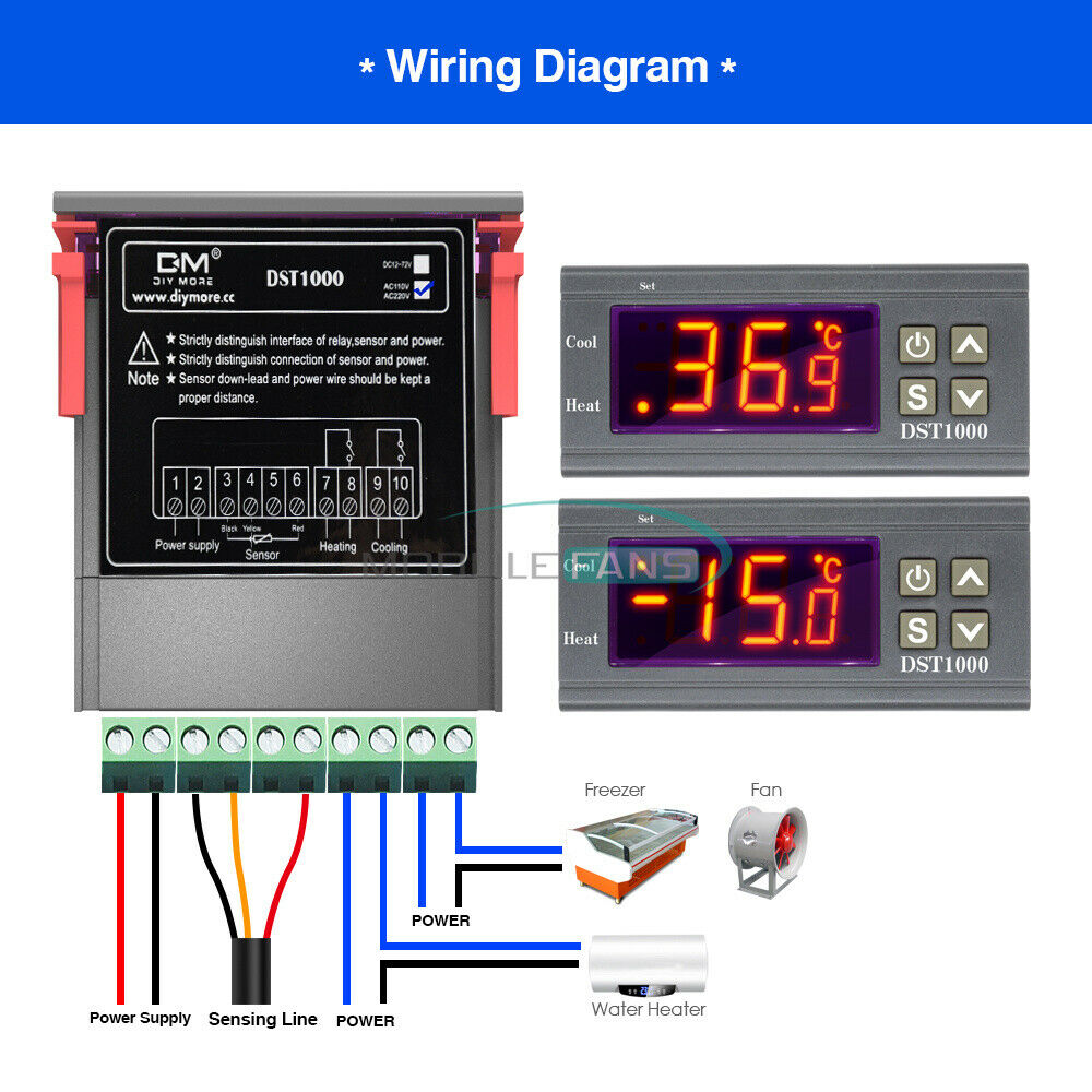 DST1000 AC 100/220V Thermostat Temperature Controller and DS18B20 Probe Sensor