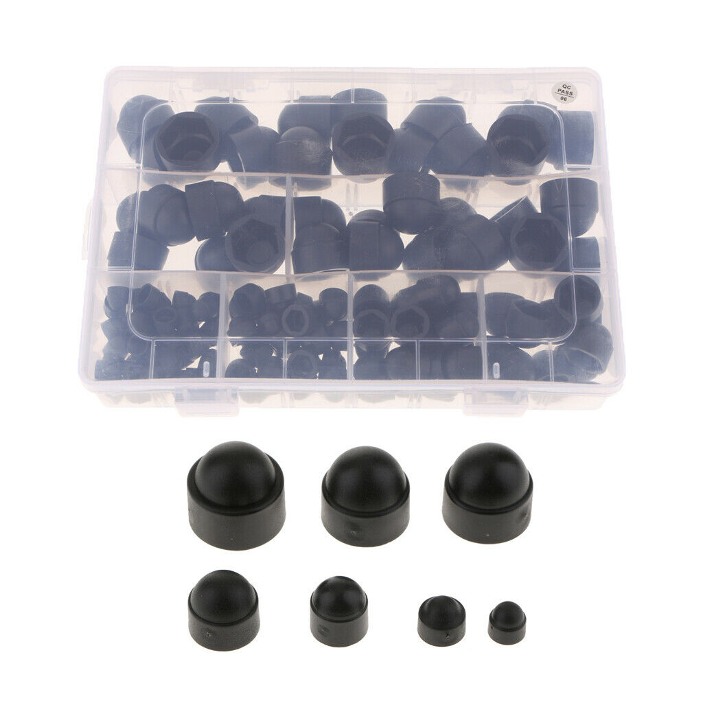145Pcs Dome Hex Bolt Nut Head Caps Cover Plastic Black M4 M5 M6 M8 M10 M12
