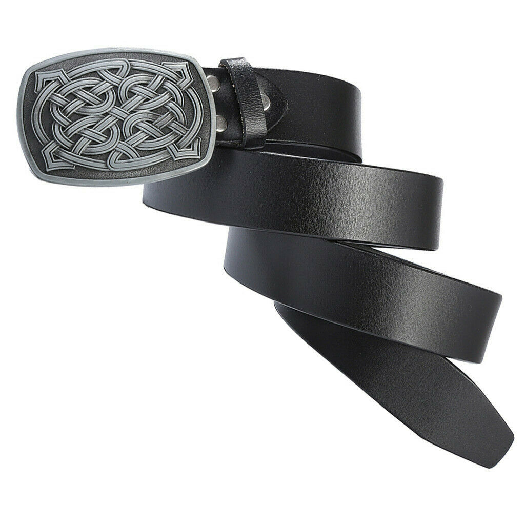 Cowboy Leather Belt Rock Celtic Belt Buckle Rectangle Jeans Accessory Black