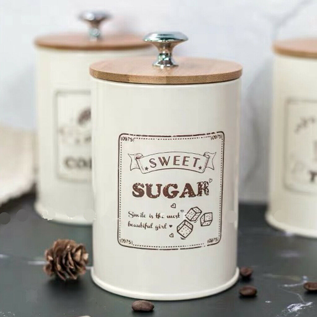 3x Retro Tea Coffee Sugar Canister Kitchen Storage Container Jar Tins w/ Lid