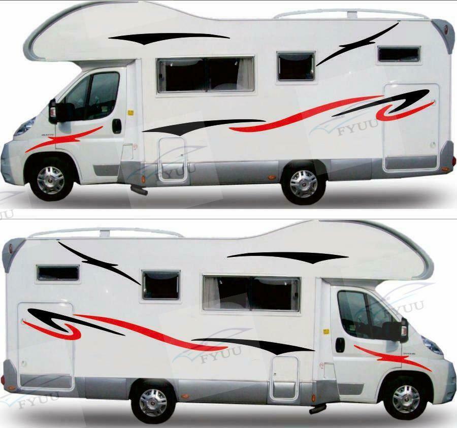 2x Car Stickers Kits Stripes Graphics Styling For Caravan Trailer RV Black + Red