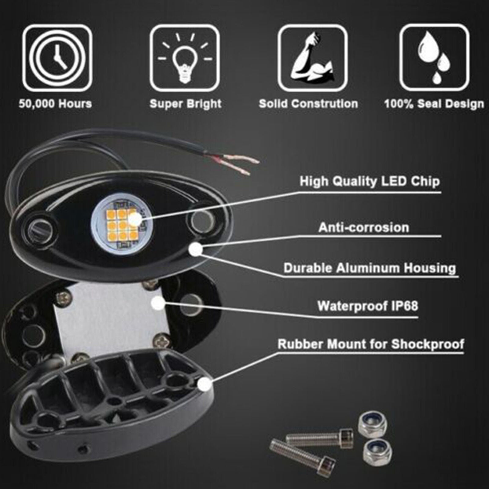 4x LED Rock Light 4 pods Lights for Off Road Truck Car ATV SUV Under Wheel 4X4