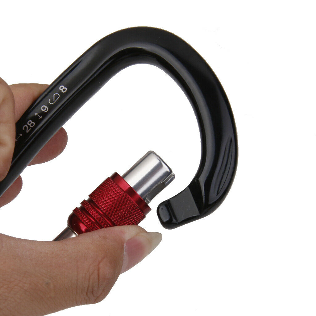 1pc Mountaineering Climbing Screw Locking Carabiner Aluminum 28KN Black Red