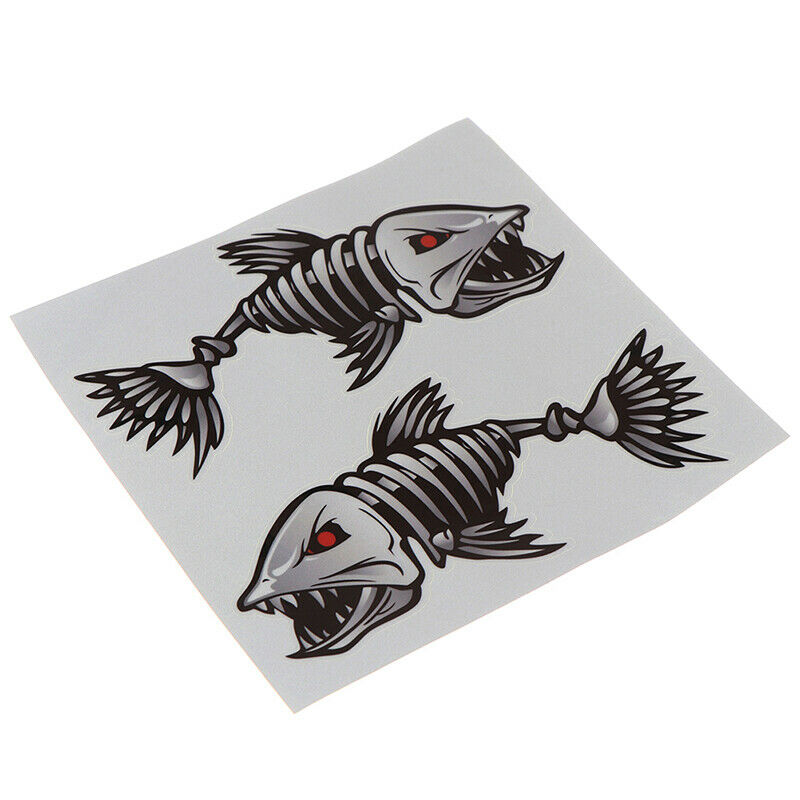 2 Pieces Skeleton Fish Stickers Graphics Accessories for Kayak Fishing Bo.l8