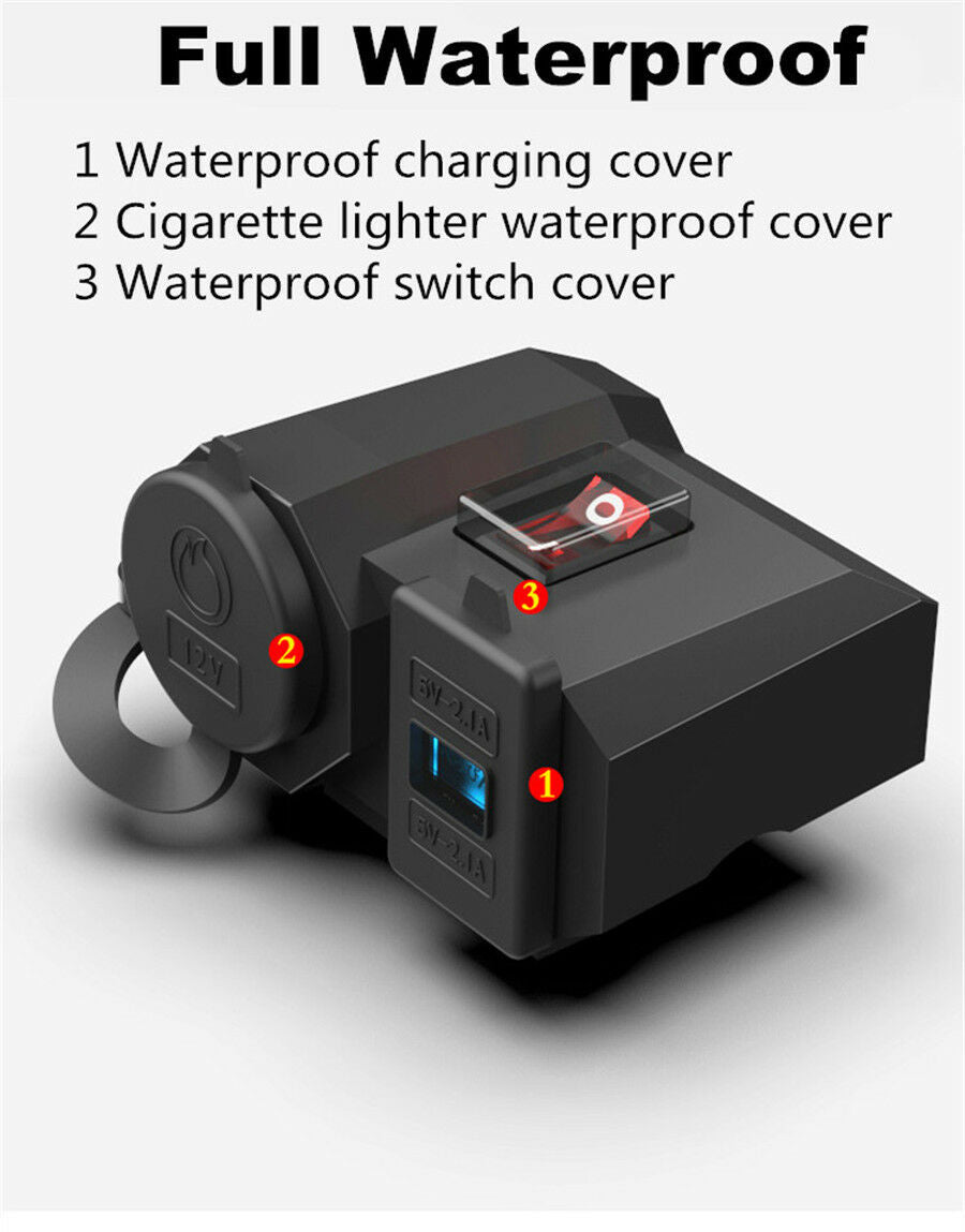 Waterproof Motorcycle Dual USB Charger Outlet Power Socket LED Digital Voltmeter