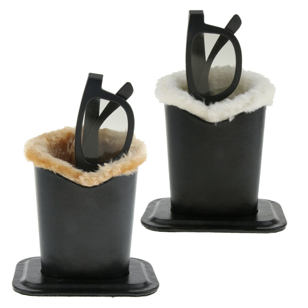 2 Pieces Plush Lined PU Eyeglasses Holder Stand Glasses Case - Pen Holder Desk