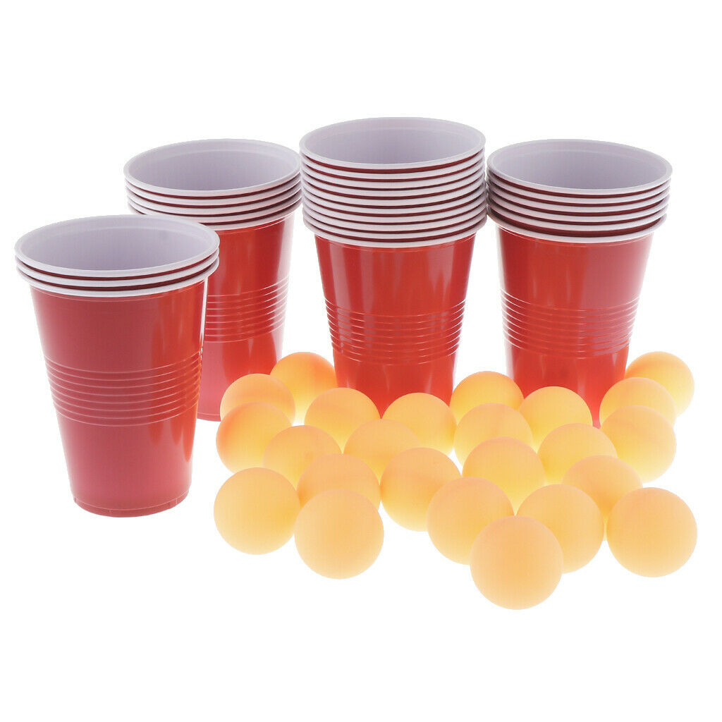 24 Red Cups & Yellow  Pong Balls Beer Pong Set Entertainment