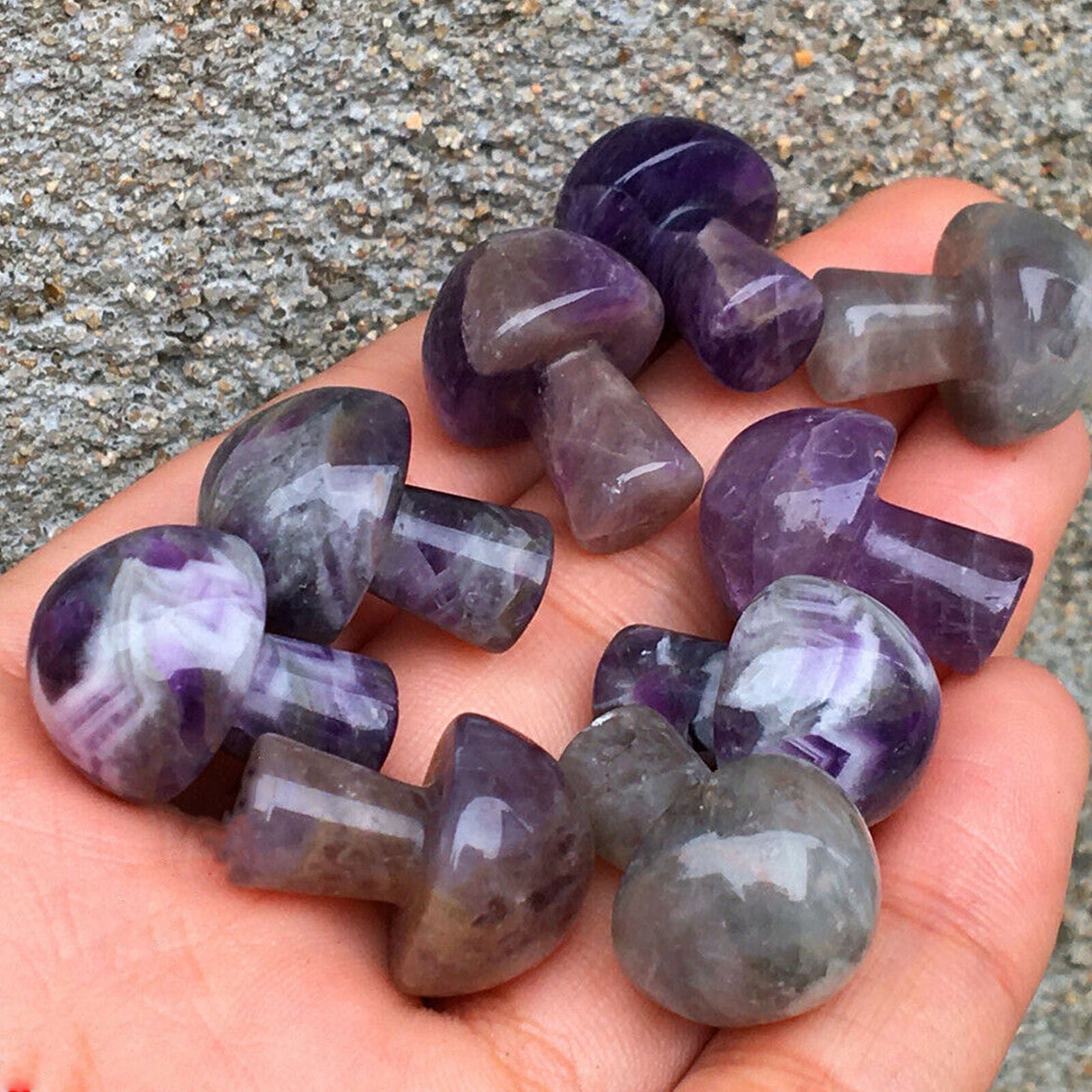 5pcs Amethyst mini mushroom Quartz Crystal carved reiki healing