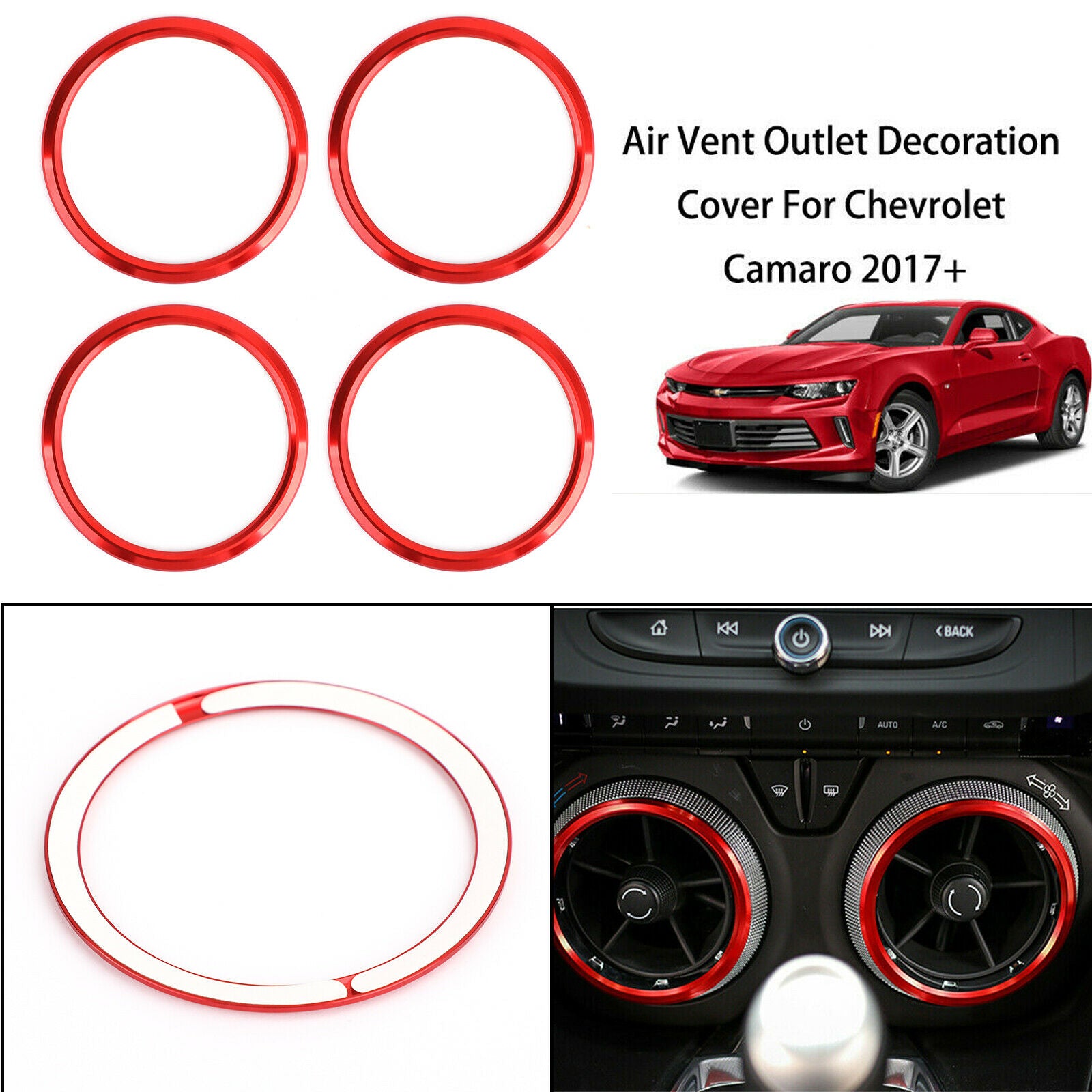 4pcs Air Vent Outlet Trim Rings Cover Decor For Chevrolet Camaro 17-2019 Red CN