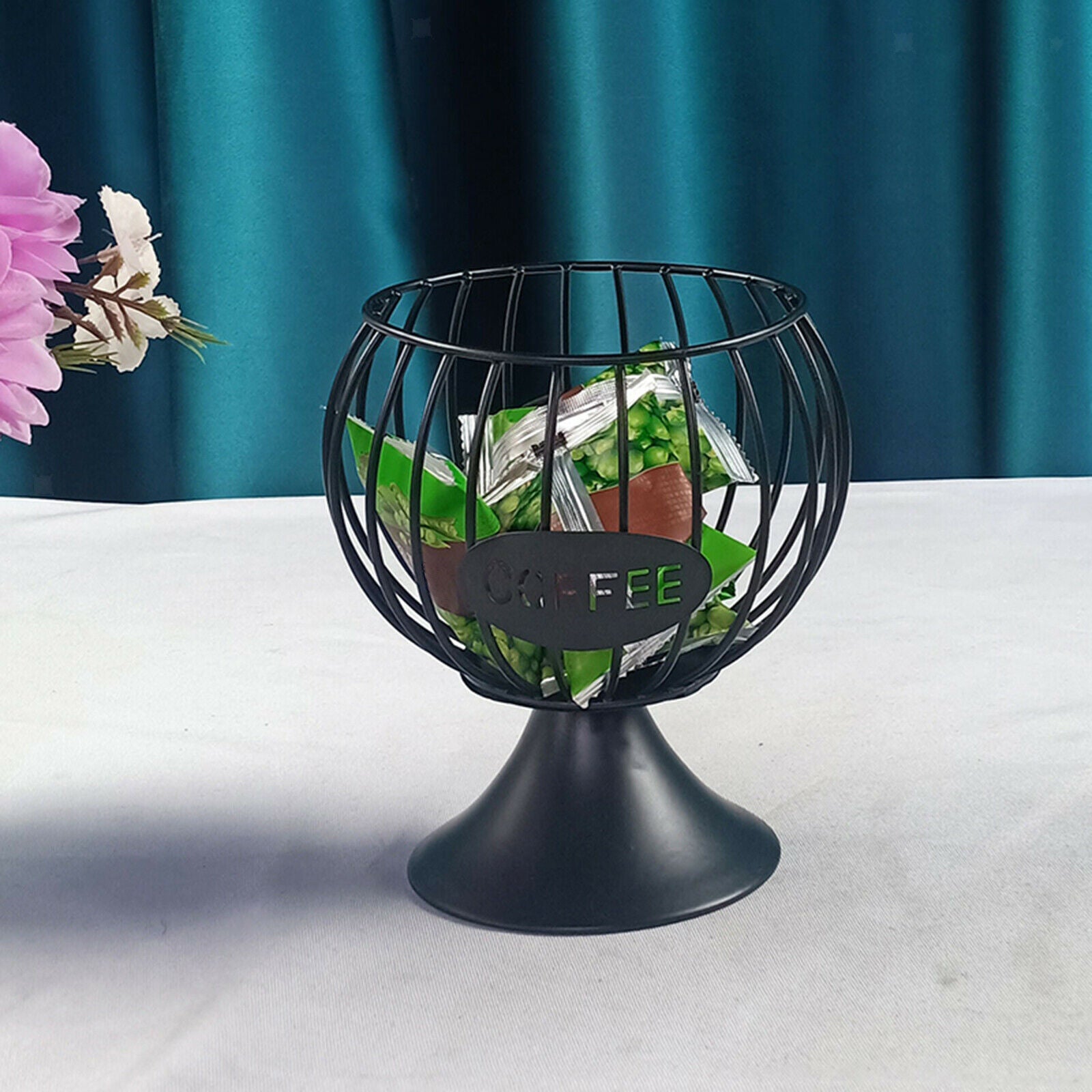 Coffee Pod Holder Iron Kitchen Storage Basket Organizer Container  S Black