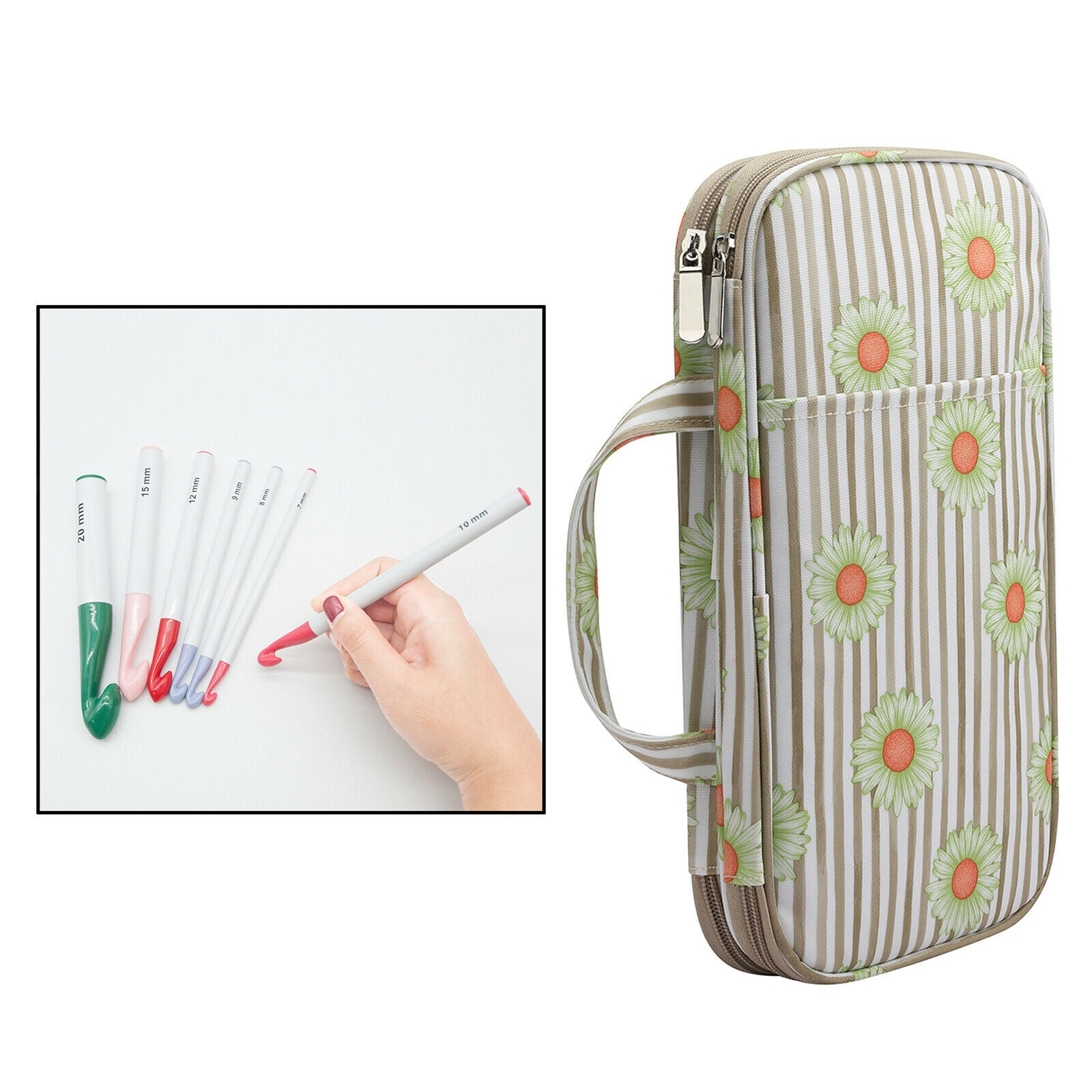 Crochet Case with Web Pockets for Various Crochet Needles Sewing Tools Green
