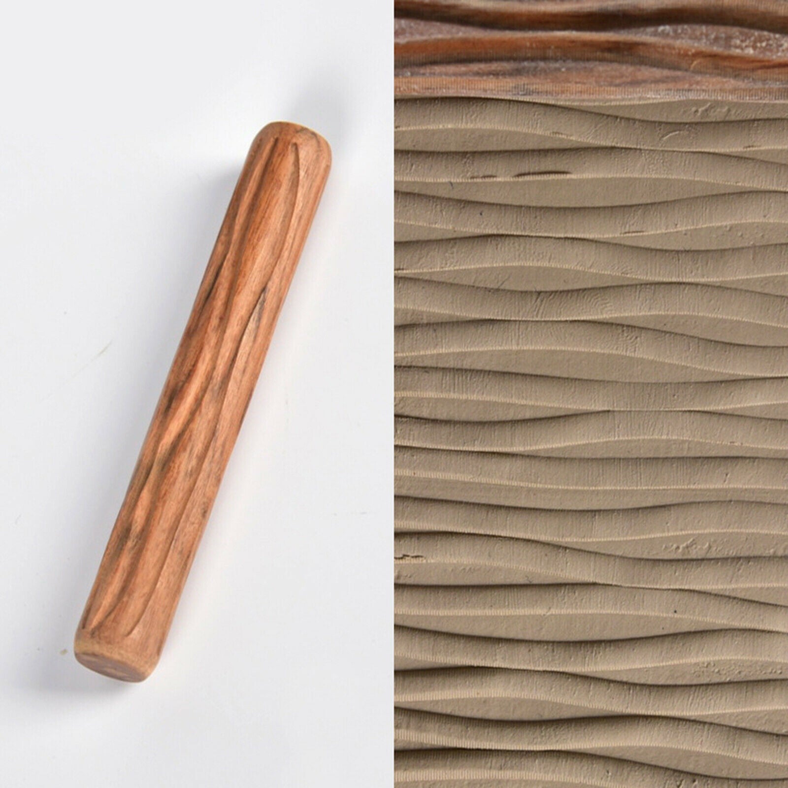 5x Wooden Pottery Pattern Roller Cobblestone Clay Modeling Textured Handle
