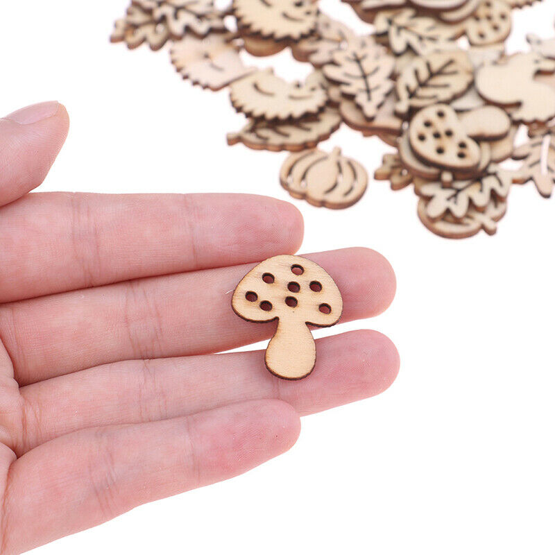 50x Mixed Wooden Craft Squirrel Leaves Mushroom Shape Hedgehog Decoration.l8