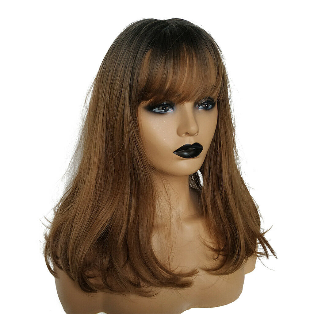 Brown Long Straight Wigs w/ Bangs for Women Ladies Synthetic Full Hair Wig 16