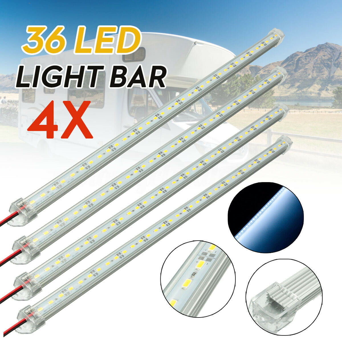 4x 12V 50cm 36 LED SMD Interior Light Lamp Car Under Cabinet Hard Strip Ba