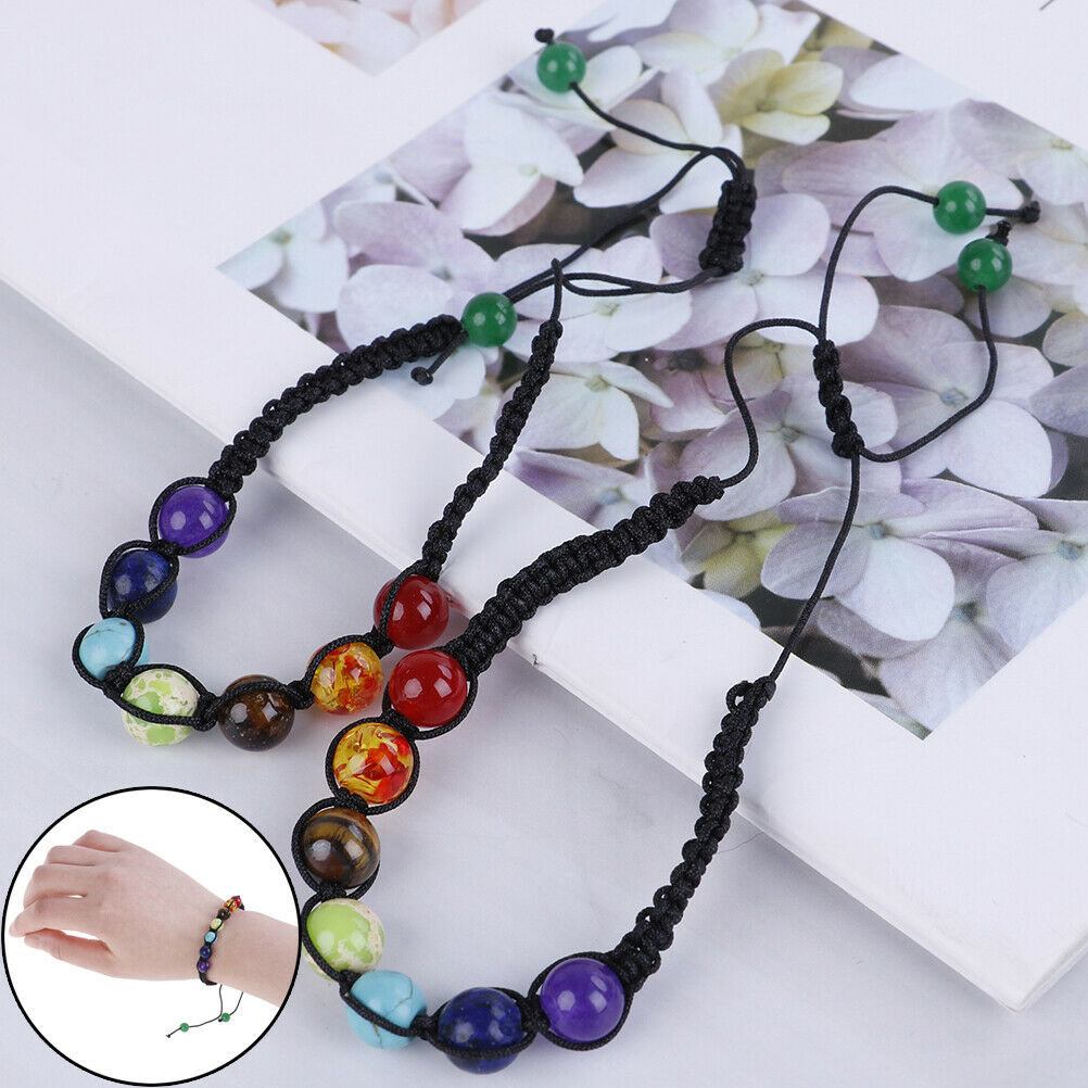 7 Chakra Healing Balance Beaded Bracelet Lava Yoga Reiki Prayer Stones Un.l8