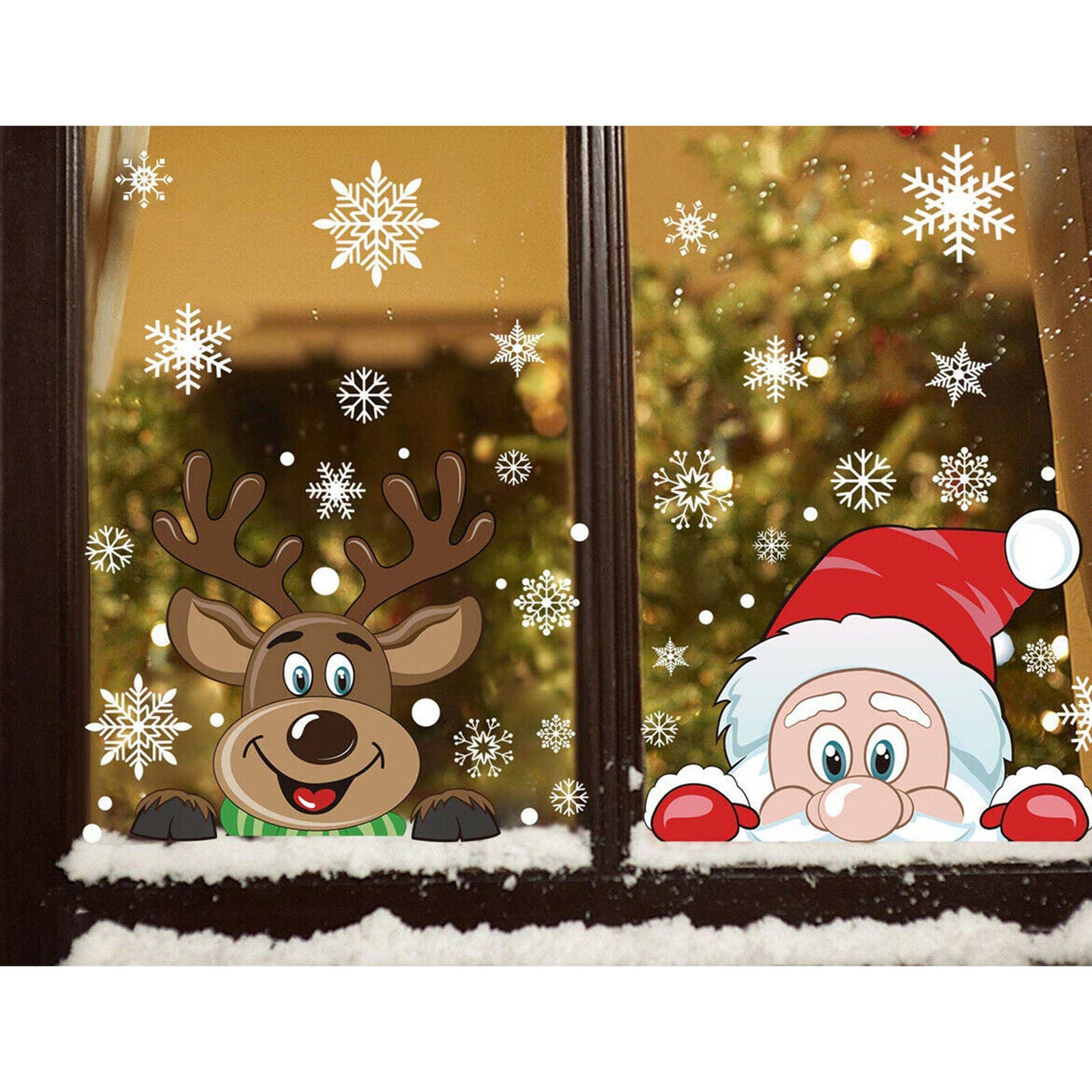Christmas Window Clings Snowflake Reindeer Santa Claus Window Stickers