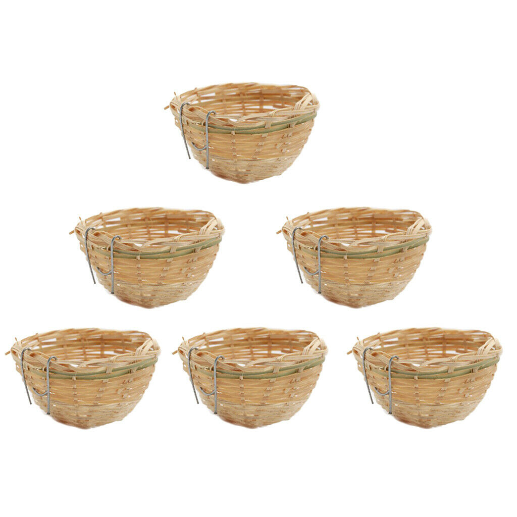 6pcs Cage Hanging Bamboo Wicker Canary Nest Pans Small Bird Resting Caves