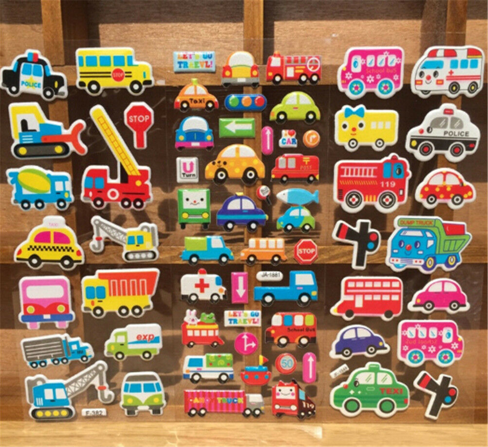 5PCS Cartoon Bubble Stickers Transport Cars Kids Bubble Stickers Christma.l8