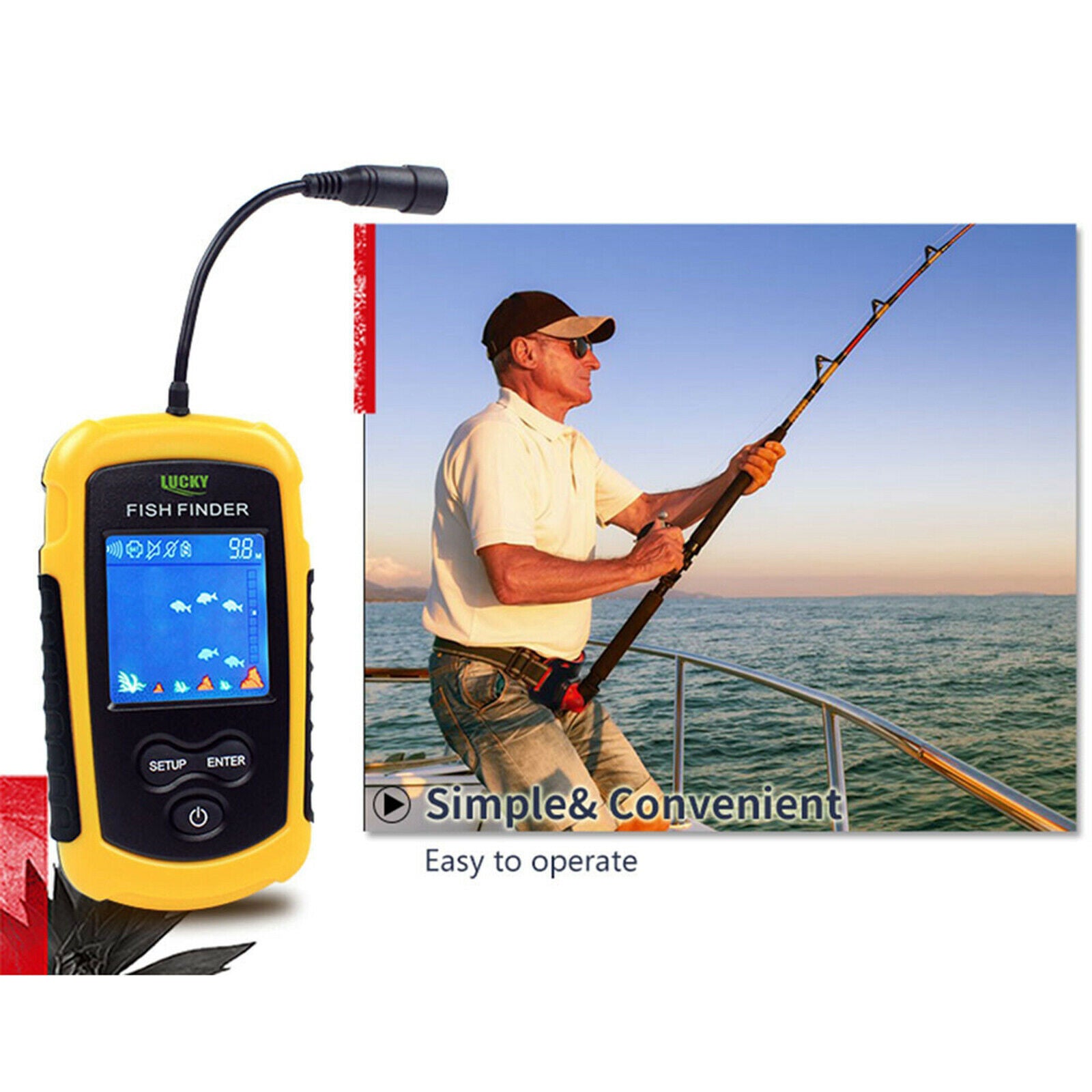 Portable Fishing Sonar Handheld Wired Fish Finder Fishfinder Alarm Sensor