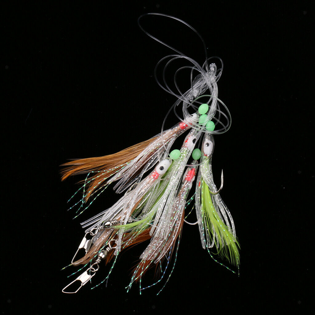 3X Sabiki Fishing Lure Rigs Bait Jigs Lure Soft Lure String Crystal Barbed Hook