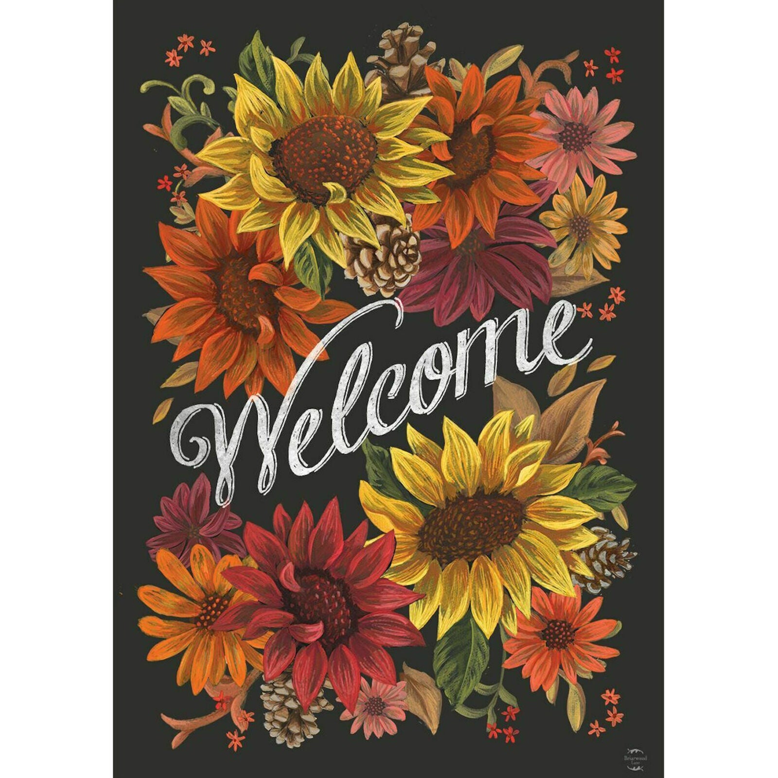 Fall Flowers Welcome Primitive House Flag Sunflowers Pinecones 28" x 40"