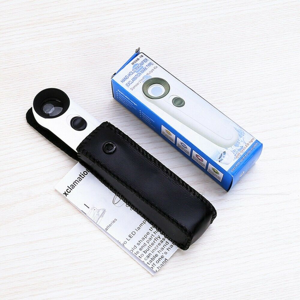 2 LED Lights 40X Handheld Magnifier Reading Magnifying Glass Lens Jewelry Loupe.