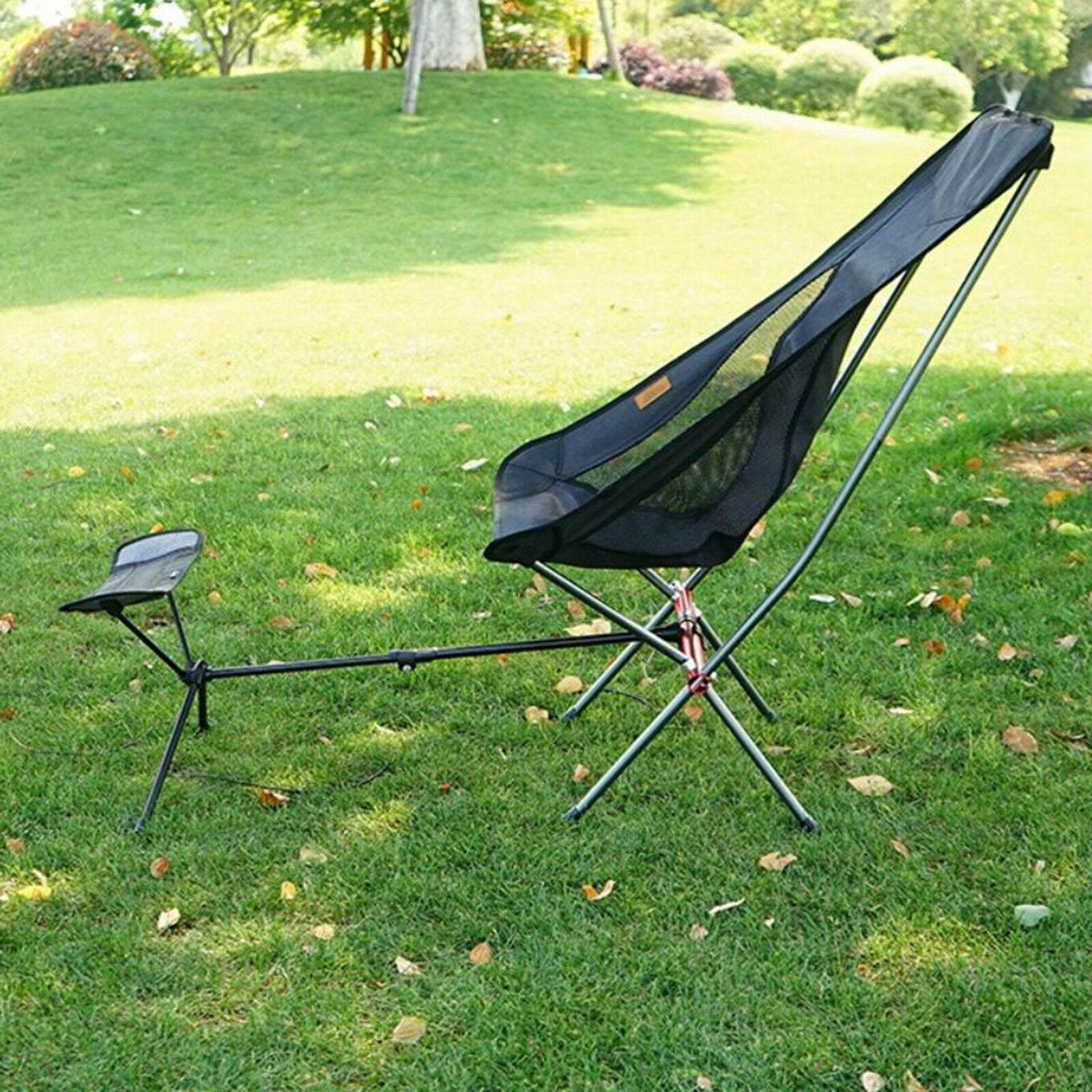 2 Pieces Portable Folding Chair Footrest Recliner Seat Footstool Legs Rest