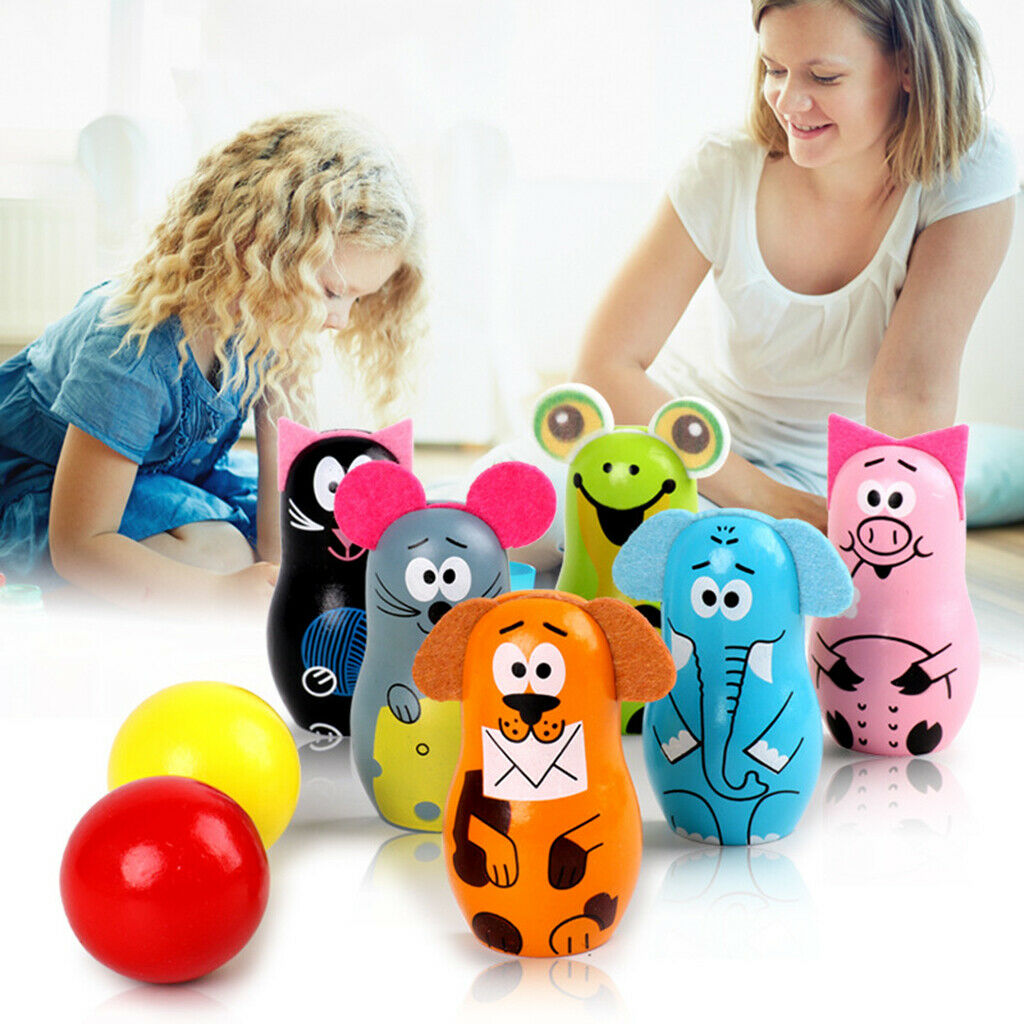 Wooden Bowling Set Skittles Games Bowling Ball Skittles, Children Educational