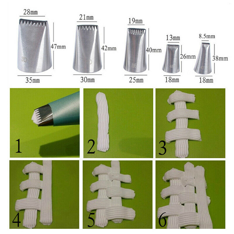 5pcs Basket Weave Tips Icing Piping Nozzle Stainless Steel Writing Tube Nozz3CBD