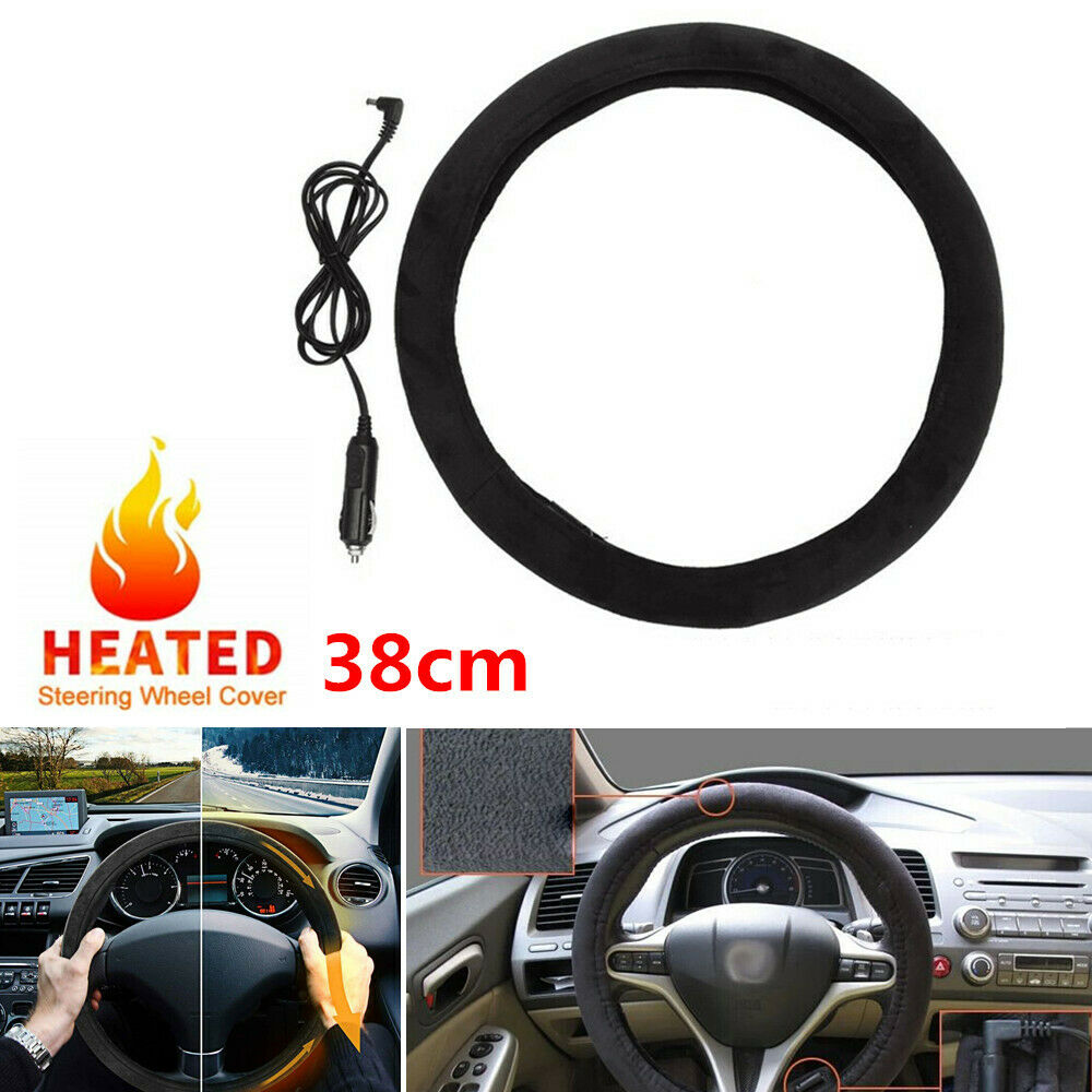 Car Auto 38CM 15" Heated Steering Wheel Cover Heating Warm Winter + Lighter Plug