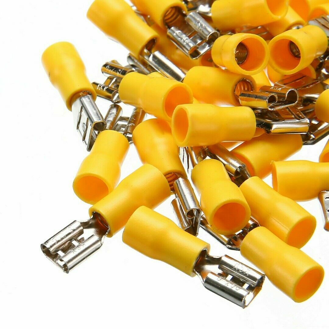 50pcs 10-12 AWG Insulated Female Spade Wire Crimp Terminal Connector Yellow New
