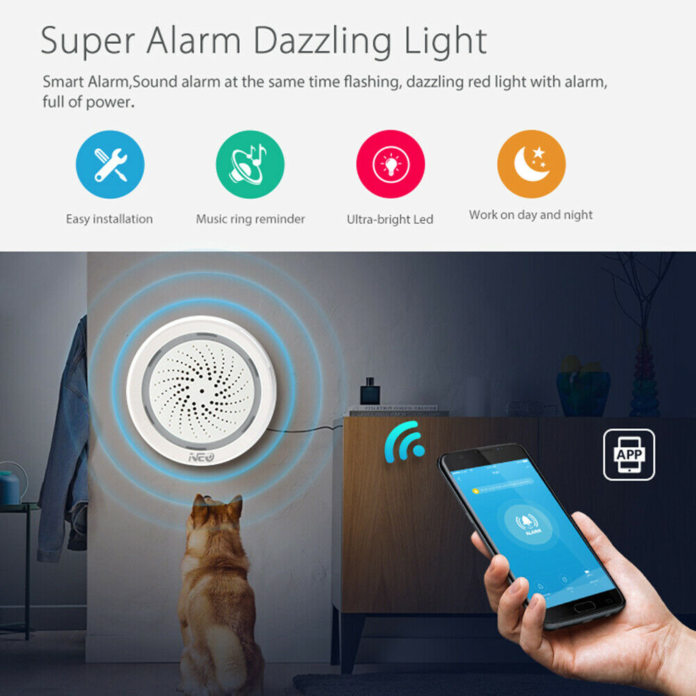 3 in 1 WiFi Siren Alarm with Temperature Humidity Sensor App Voice Control @
