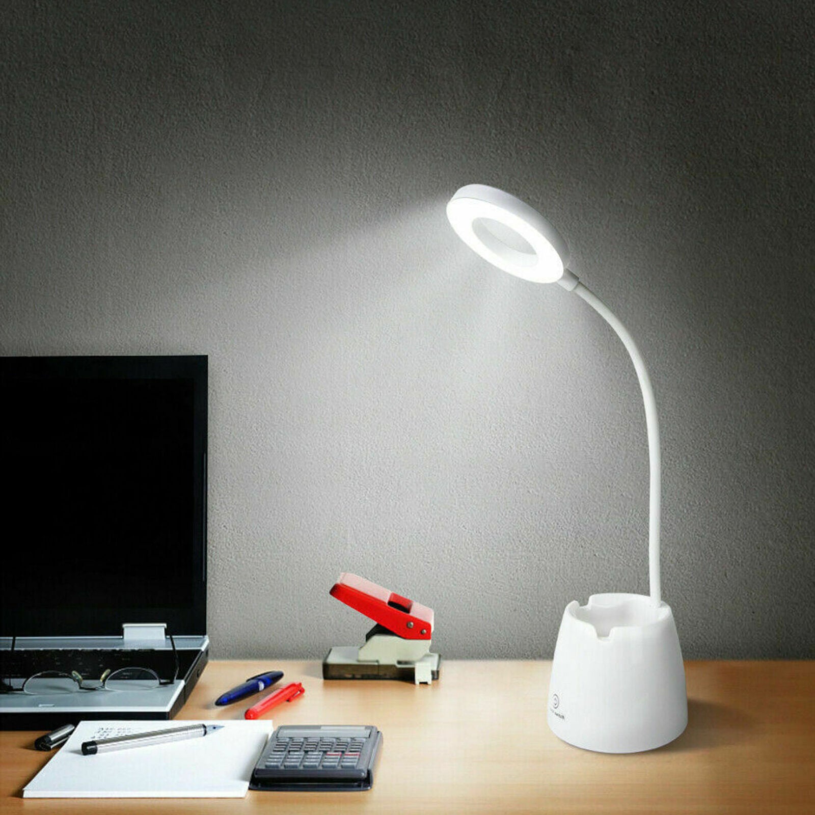 LED Desk Light Table Reading Lamp Dimmable Rechargeable Touch Control Pen Holder
