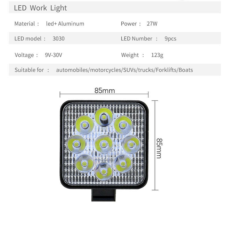 4PCS 27W Square LED Work Light Fog Flood Lamp Offroad Truck 12V 4WD SUV UTE ATV