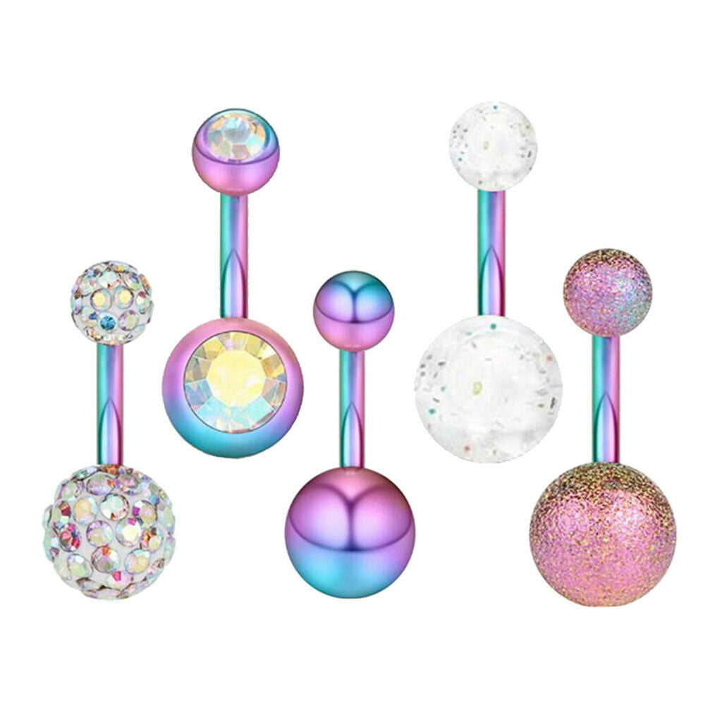 5pcs Steel Crystal Rhinestone Belly Button Navel Ring Piercings Jewelry