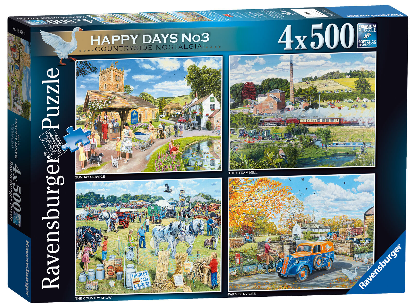 16578 Ravensburger Happy Days No 3, Countryside Nostalgia Pigsaw Puzzles 4x500pc