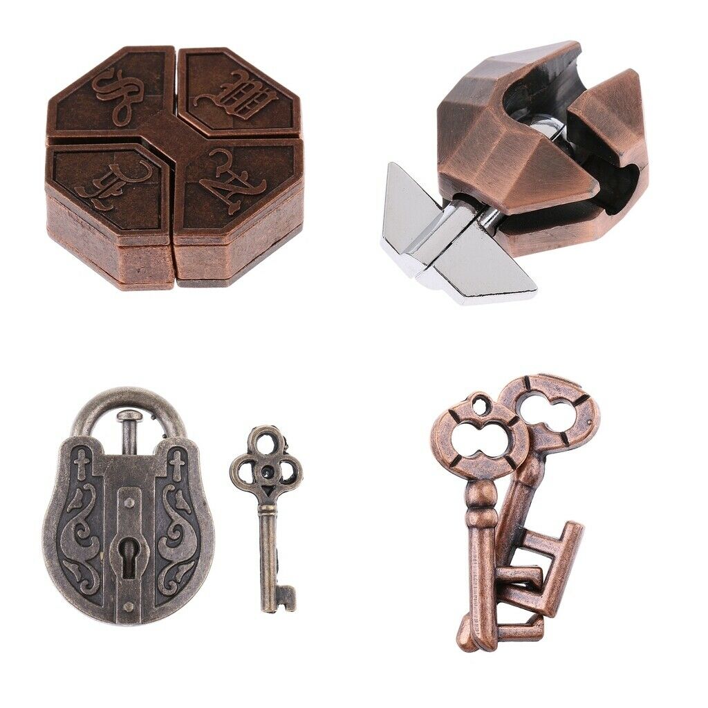 4x Intelligence Chinese Lock Puzzles Metal Brain Teaser Mind Toys Game Kids