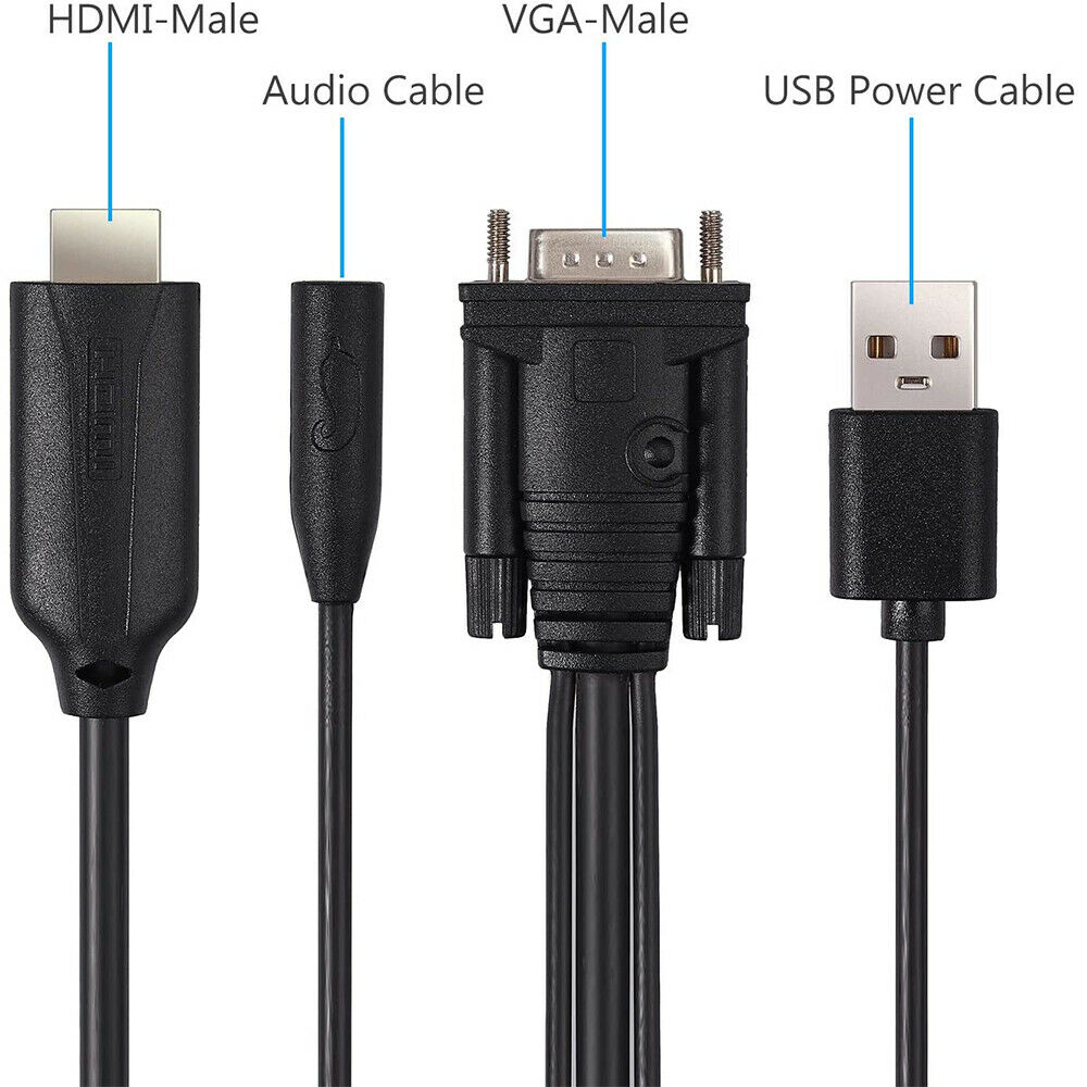 1080P MI Male to VGA Male Converter Adapter Cable with Female 3.5mm Audio CordD3