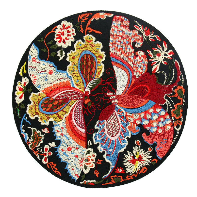 1PC Ethnic Round Embroidery Patch Butterfly Pattern DIY Clothes Applique Decor