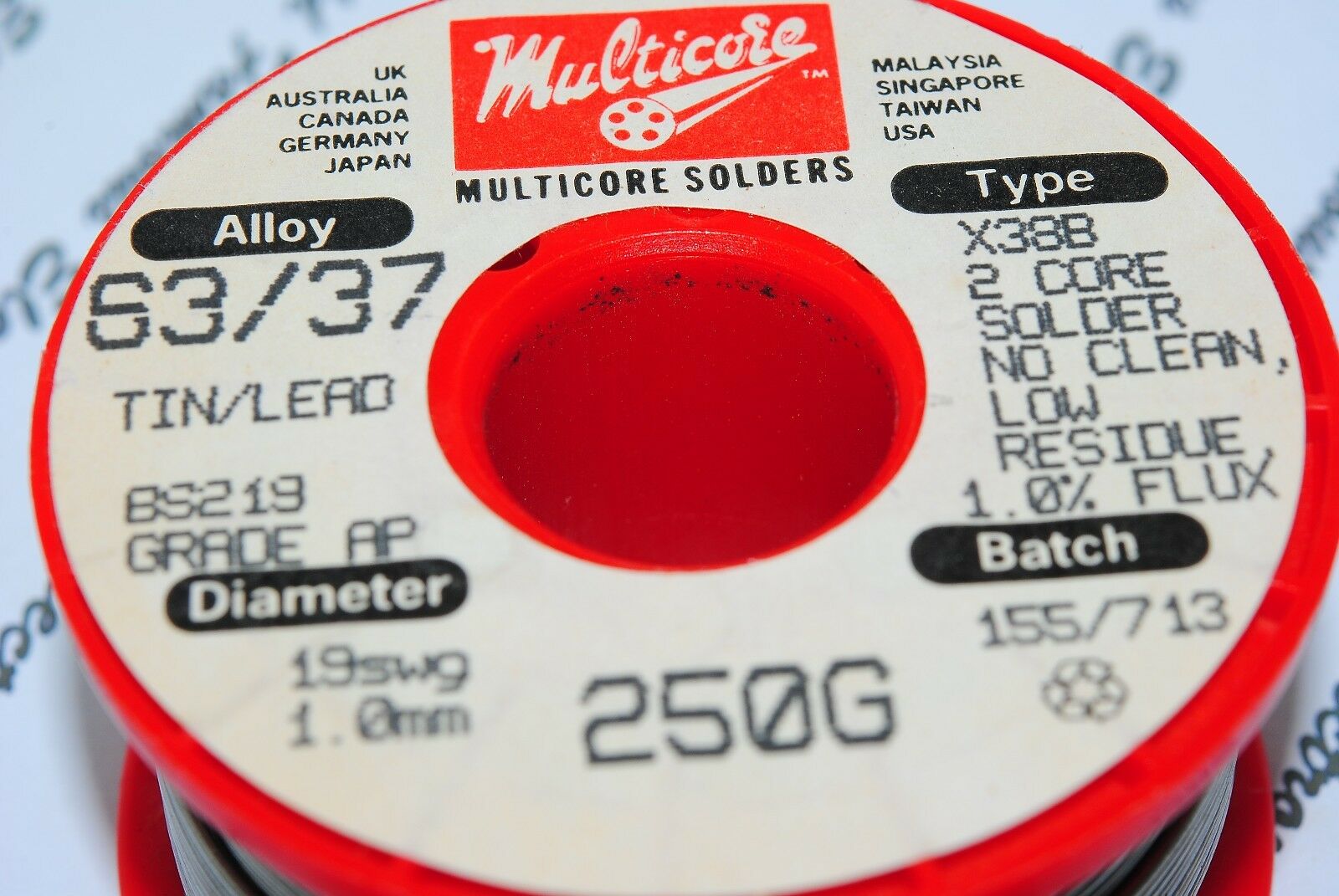 250g - MULTICORE SOLDERS X38B 1mm 63/37 TIN/LEAD  Solder
