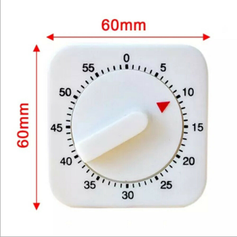 60 Minutes Kitchen Timer Count Down Alarm Reminder White Square Mechanical Timer