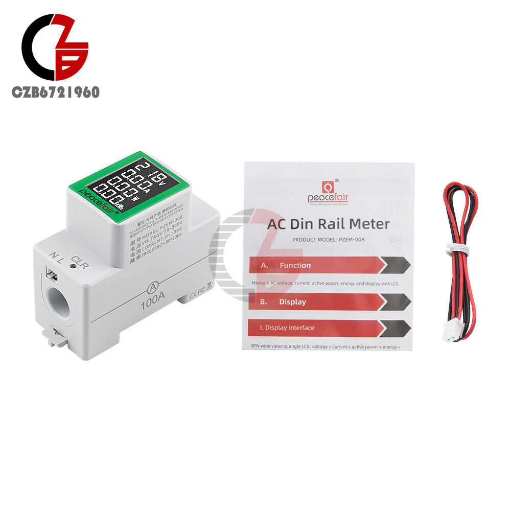 100A Digital Power Energy Voltmeter Ammeter Watt Kwh Power Meter AC220V 50V-300V