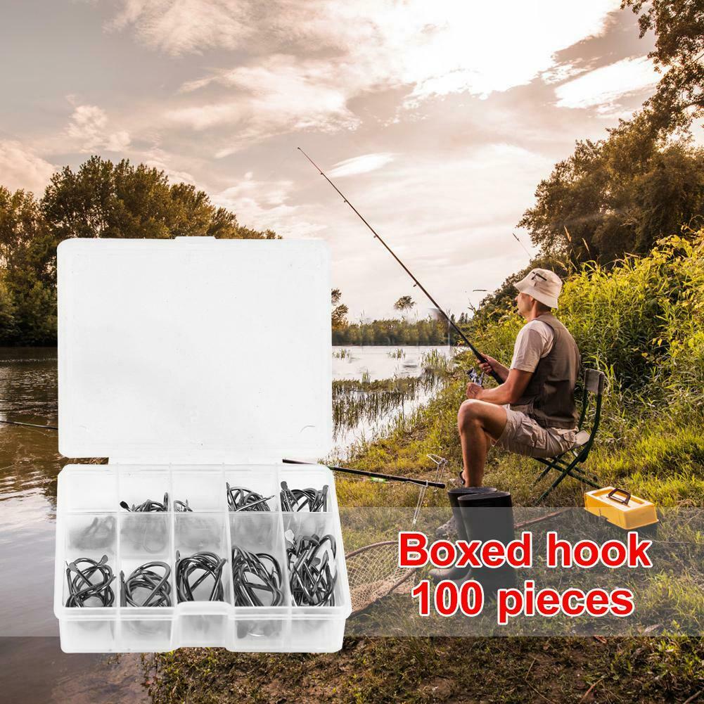 100pcs/box Steel Fishhooks Black Flattened Fishing Hooks Set with Barbed @